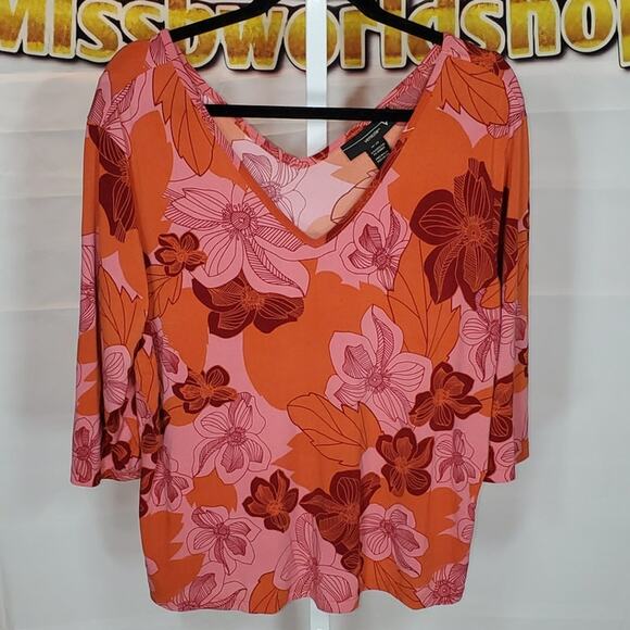 Venezia Women’s Floral Blouse – Pink/Orange Print, V-Neck, Size 18/20 - Picture 1 of 5